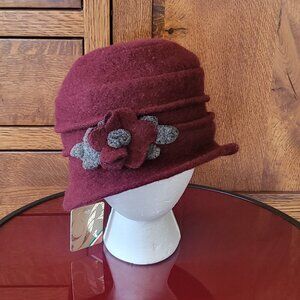 Bordoni Wool Cloche Hat Burgundy & Gray